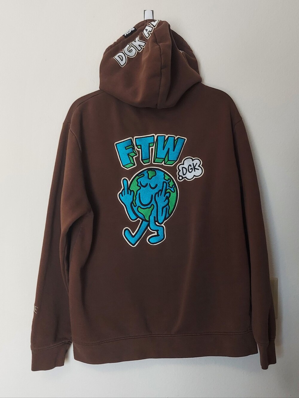 DGK Brown Hoodie with FTW Globe Graphic Size Large